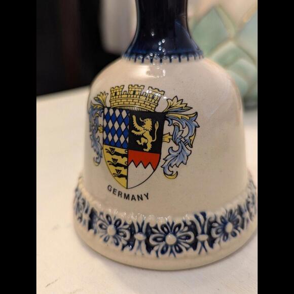 Vintage Porcelain Ceramic Bell From Germany With Accents Of Blue Cobalt! - Picture 2 of 5